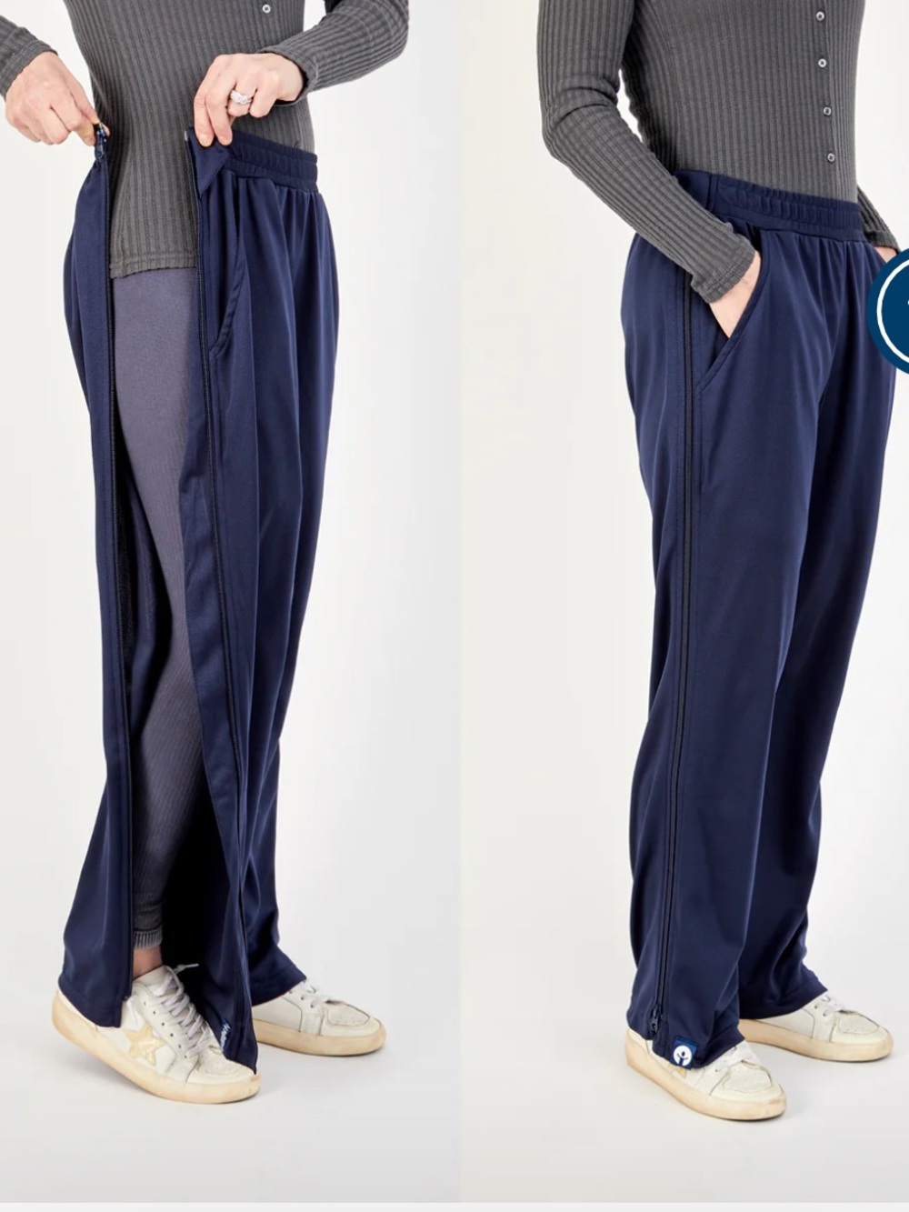 Women's Navy Athletic Track Pants ZipOns side zip adaptive large befree